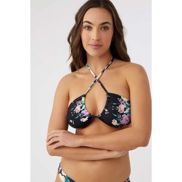 O'Neill Blue Womens Rosetta Embry Swim Bikini Top Convertible Floral Black XS - Picture 2 of 7